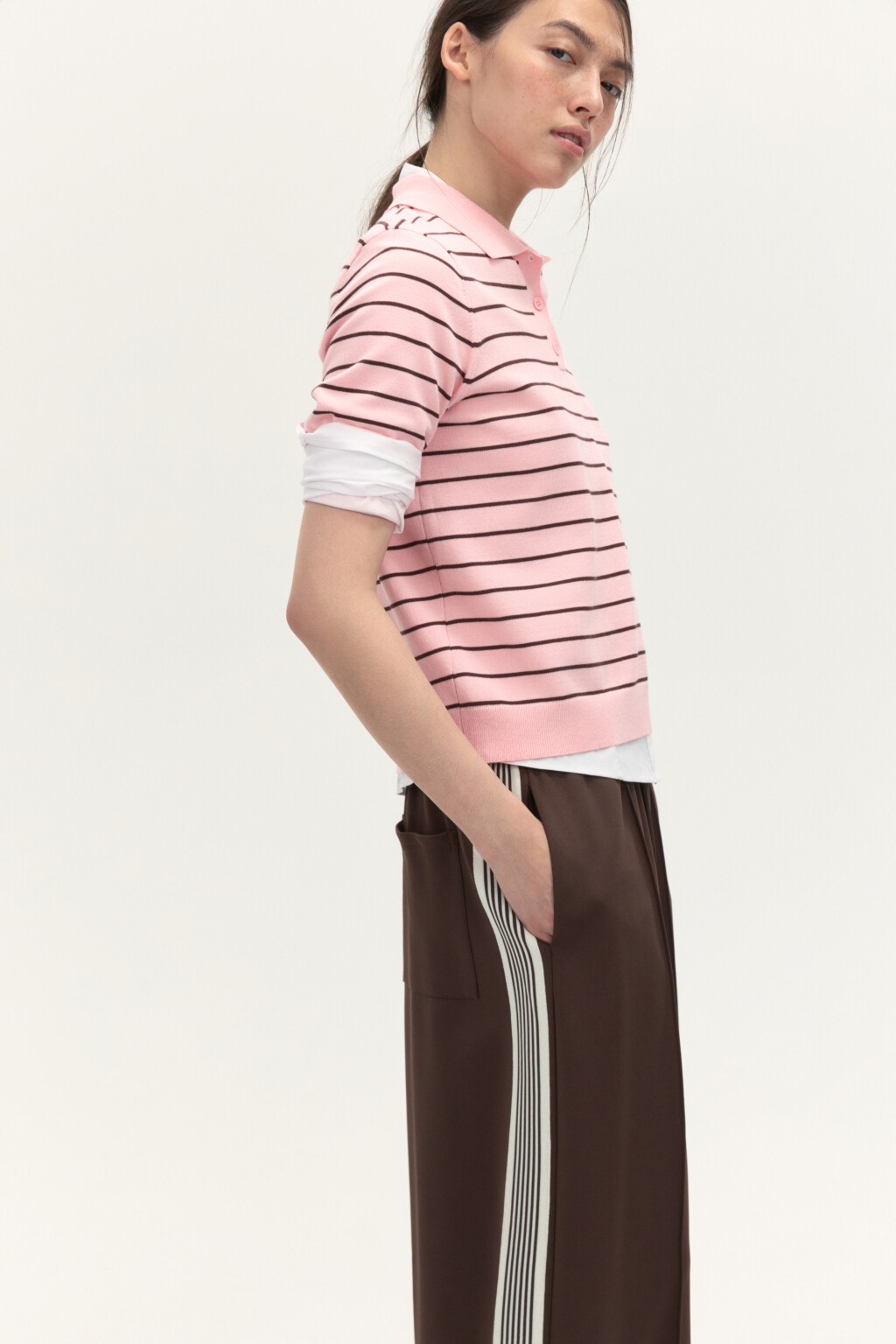 Джемпер-поло из вязаного трикотажа - цвет розовый - 1