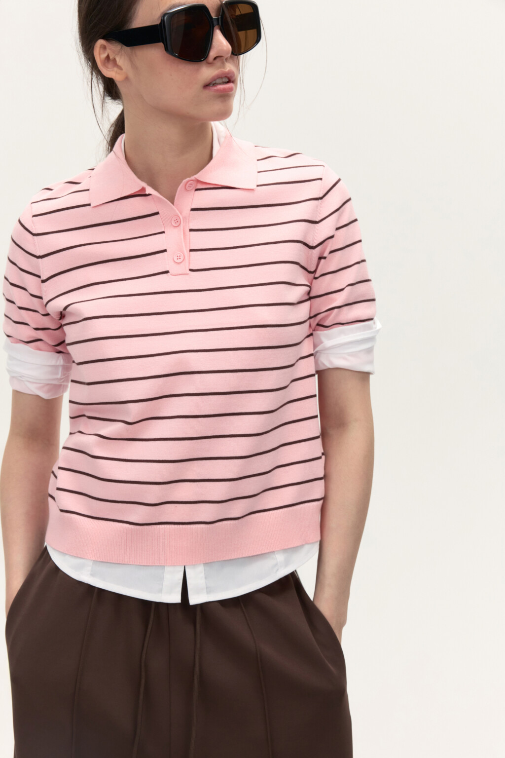Джемпер-поло из вязаного трикотажа - цвет розовый - 2