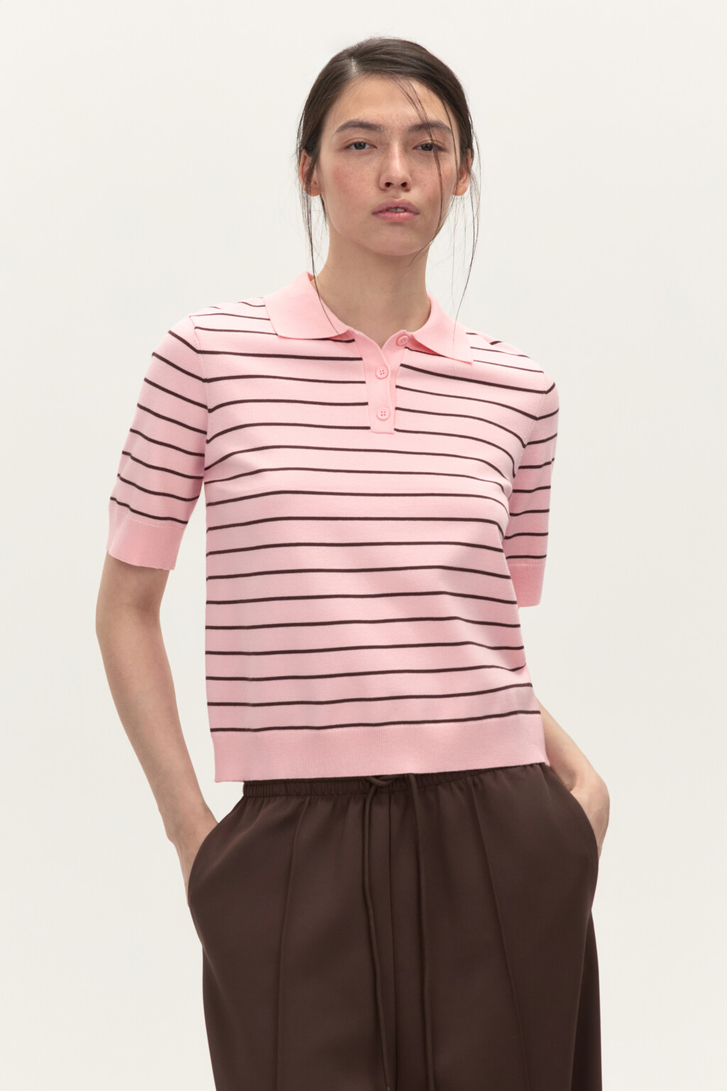 Джемпер-поло из вязаного трикотажа - цвет розовый - 3