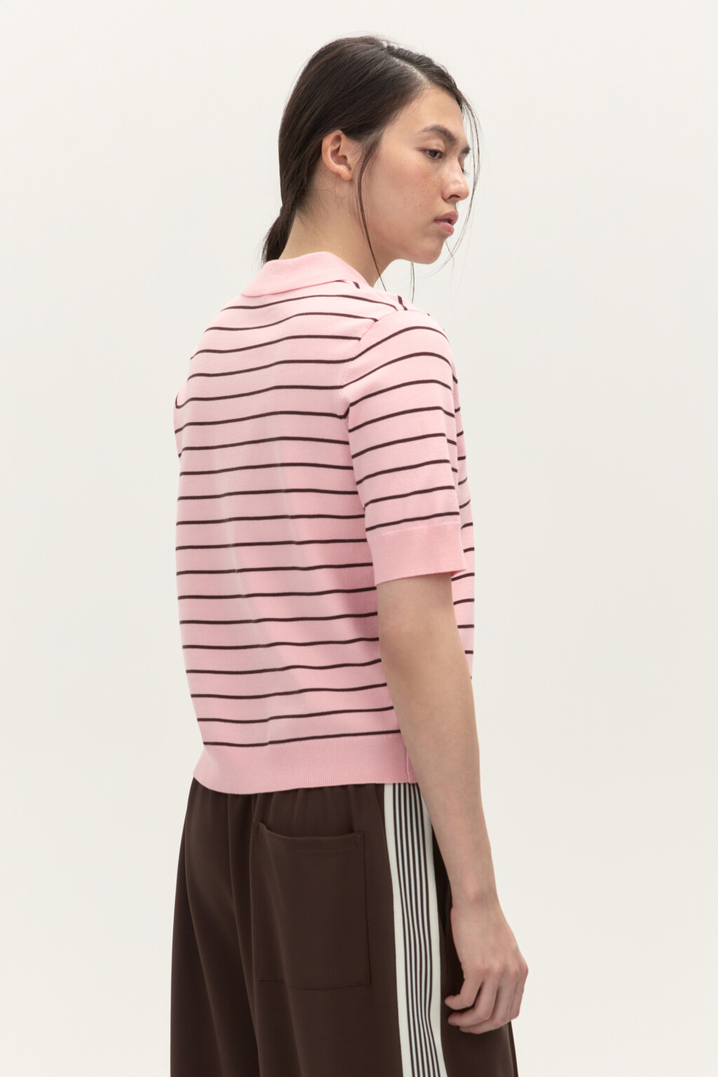 Джемпер-поло из вязаного трикотажа - цвет розовый - 4