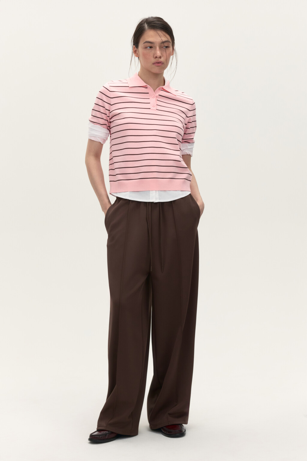 Джемпер-поло из вязаного трикотажа - цвет розовый - 6