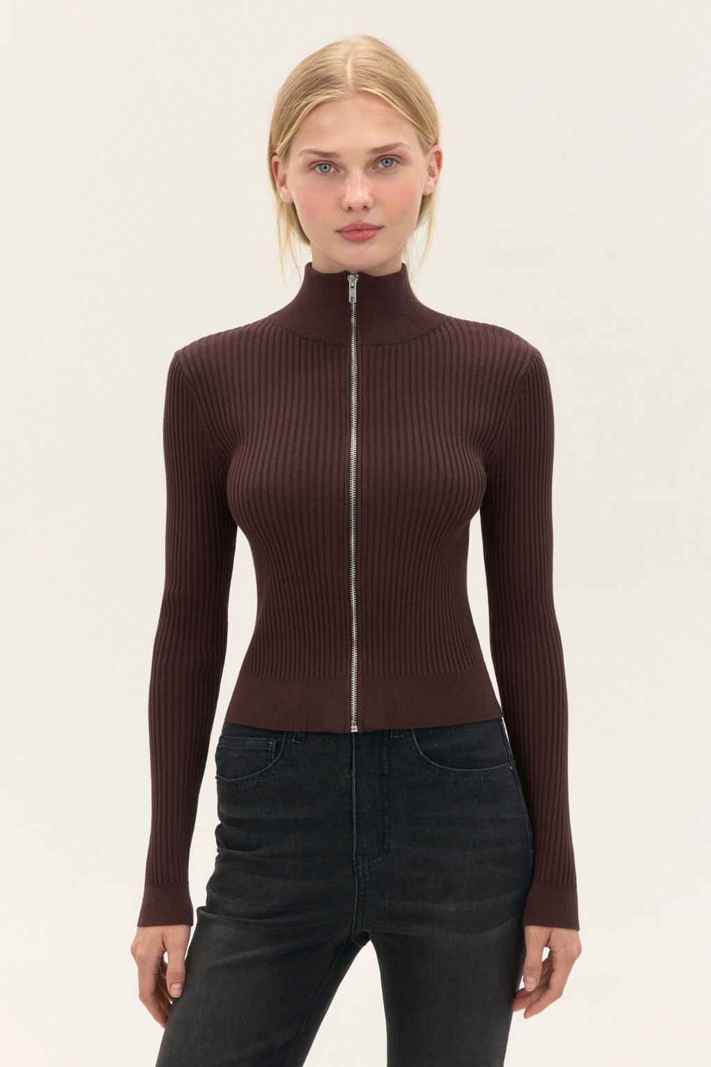 Кардиган облегающий на молнии - цвет коричневый - 2