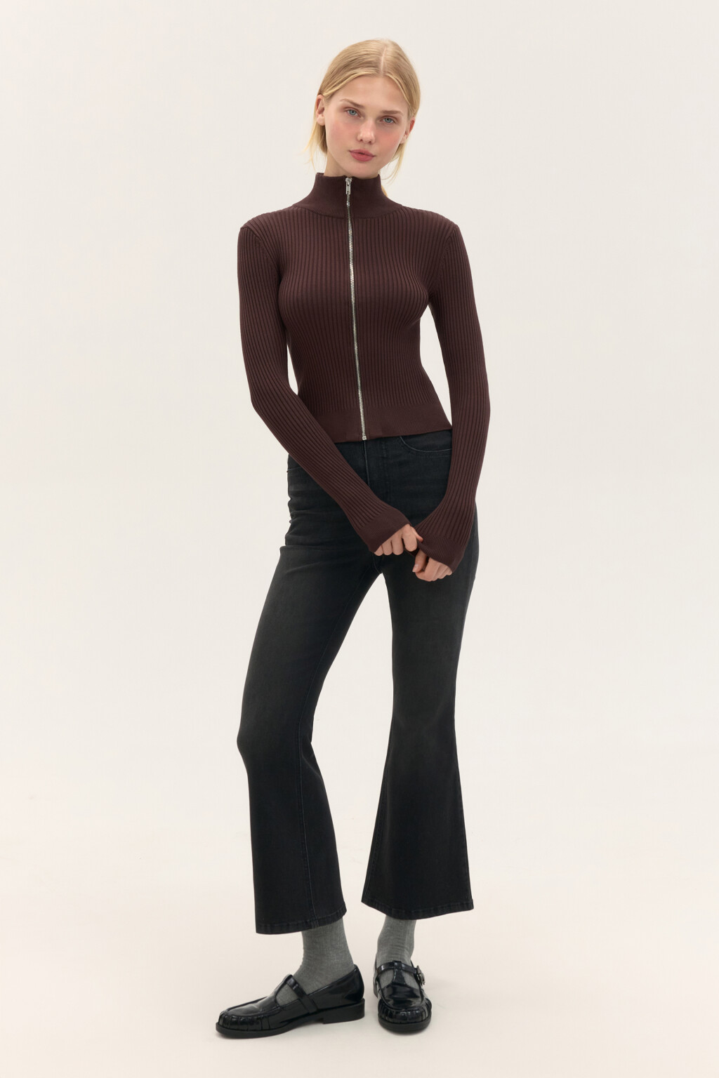 Кардиган облегающий на молнии - цвет коричневый - 4