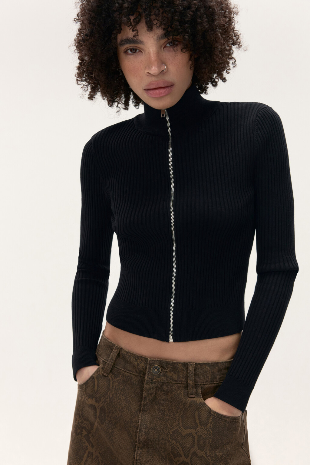Кардиган облегающий на молнии - цвет черный - 1