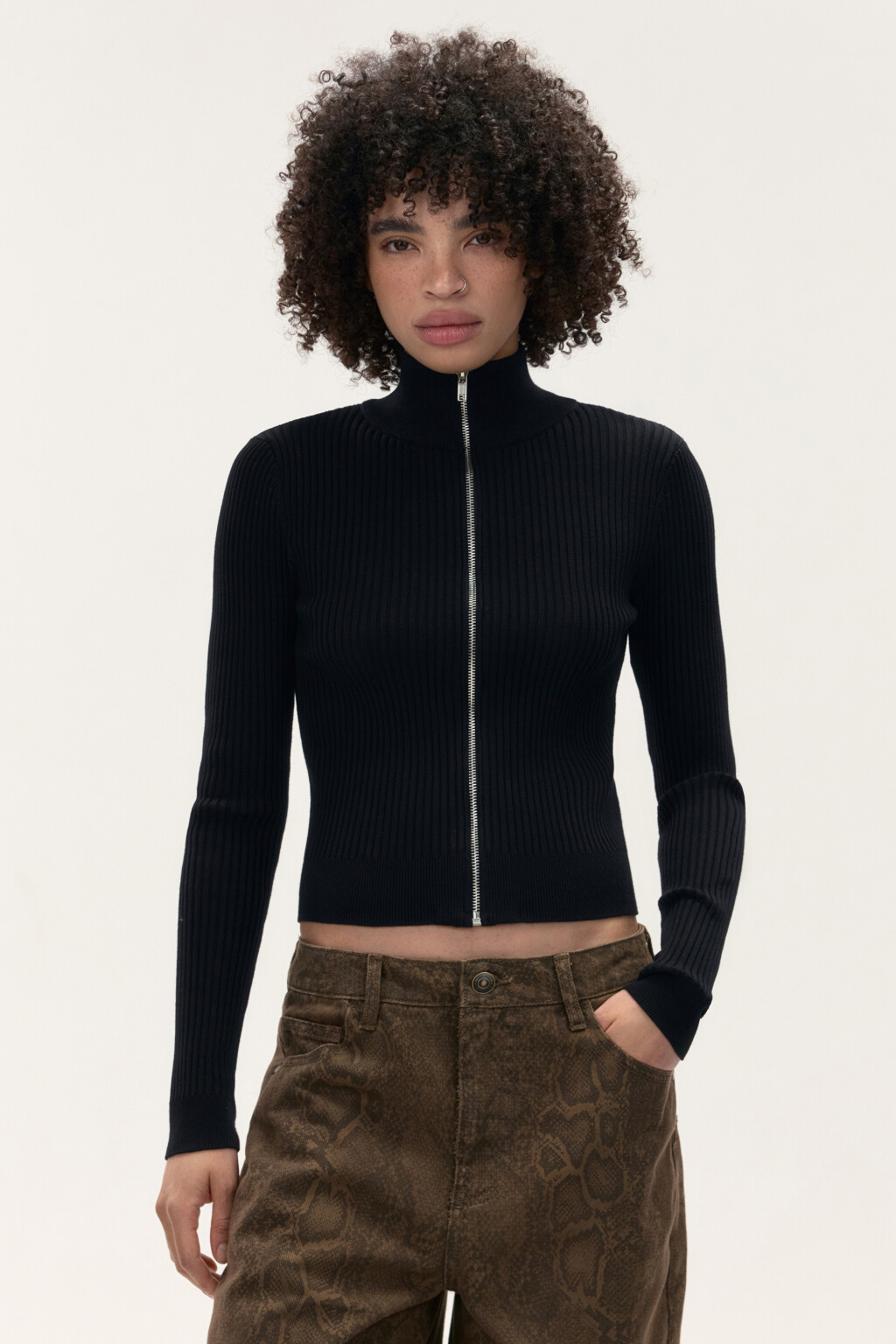 Кардиган облегающий на молнии - цвет черный - 2