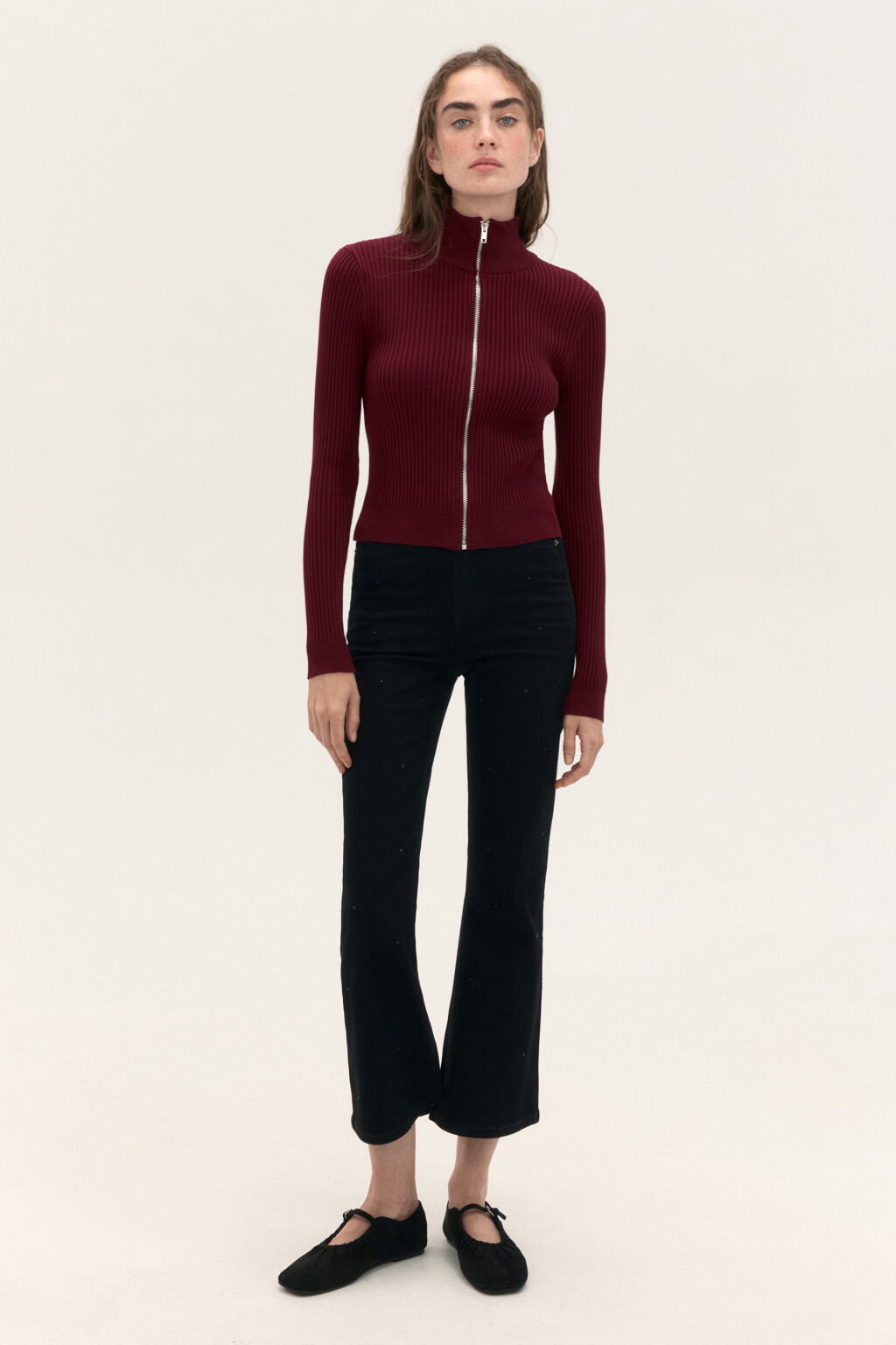 Кардиган облегающий на молнии - цвет бордовый - 4