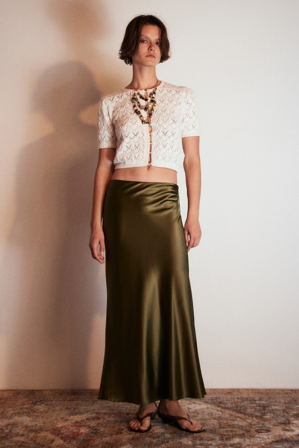 Кардиган ажурный на пуговицах - цвет молочный - 3