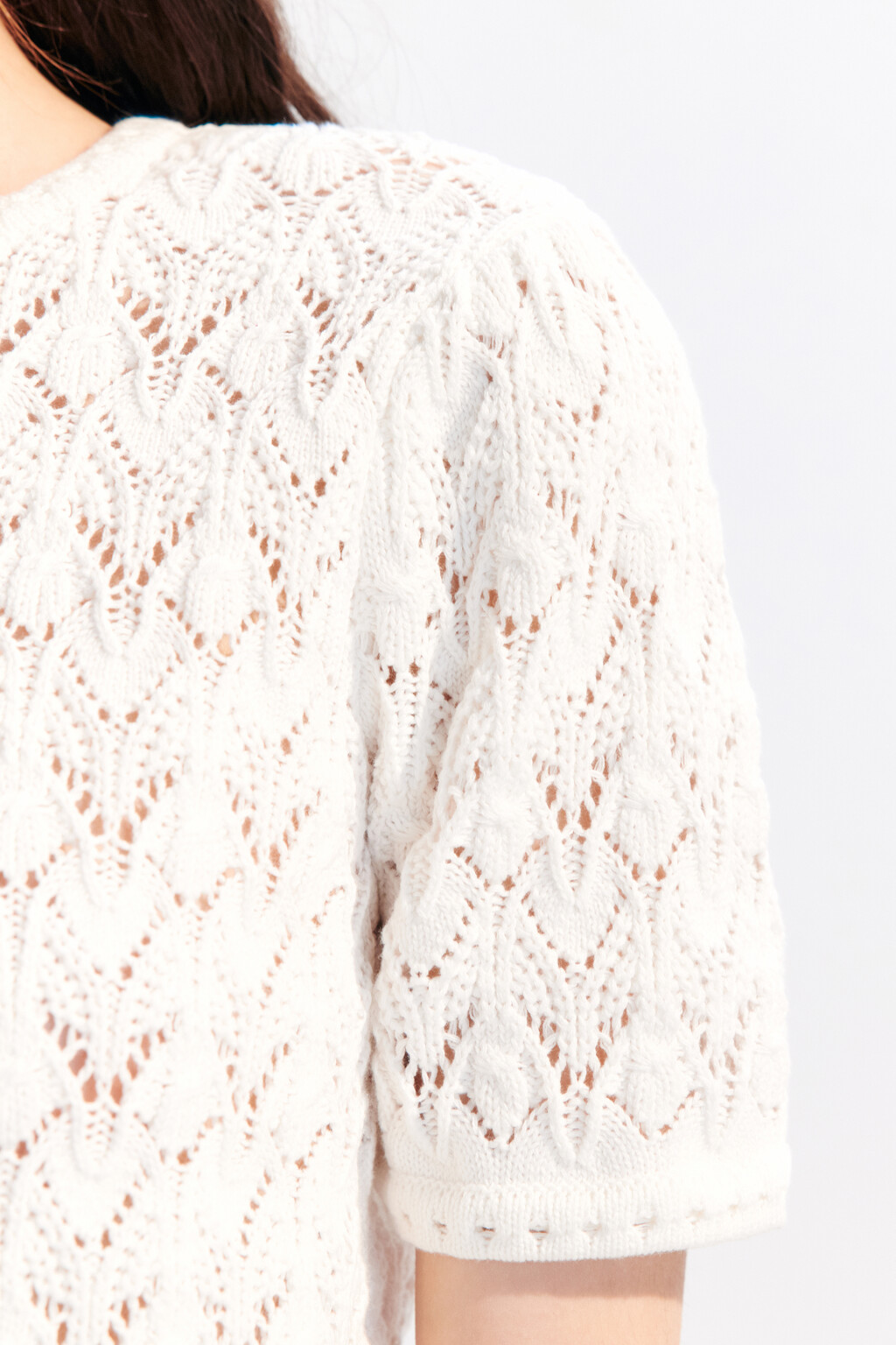 Кардиган ажурный на пуговицах - цвет молочный - 10
