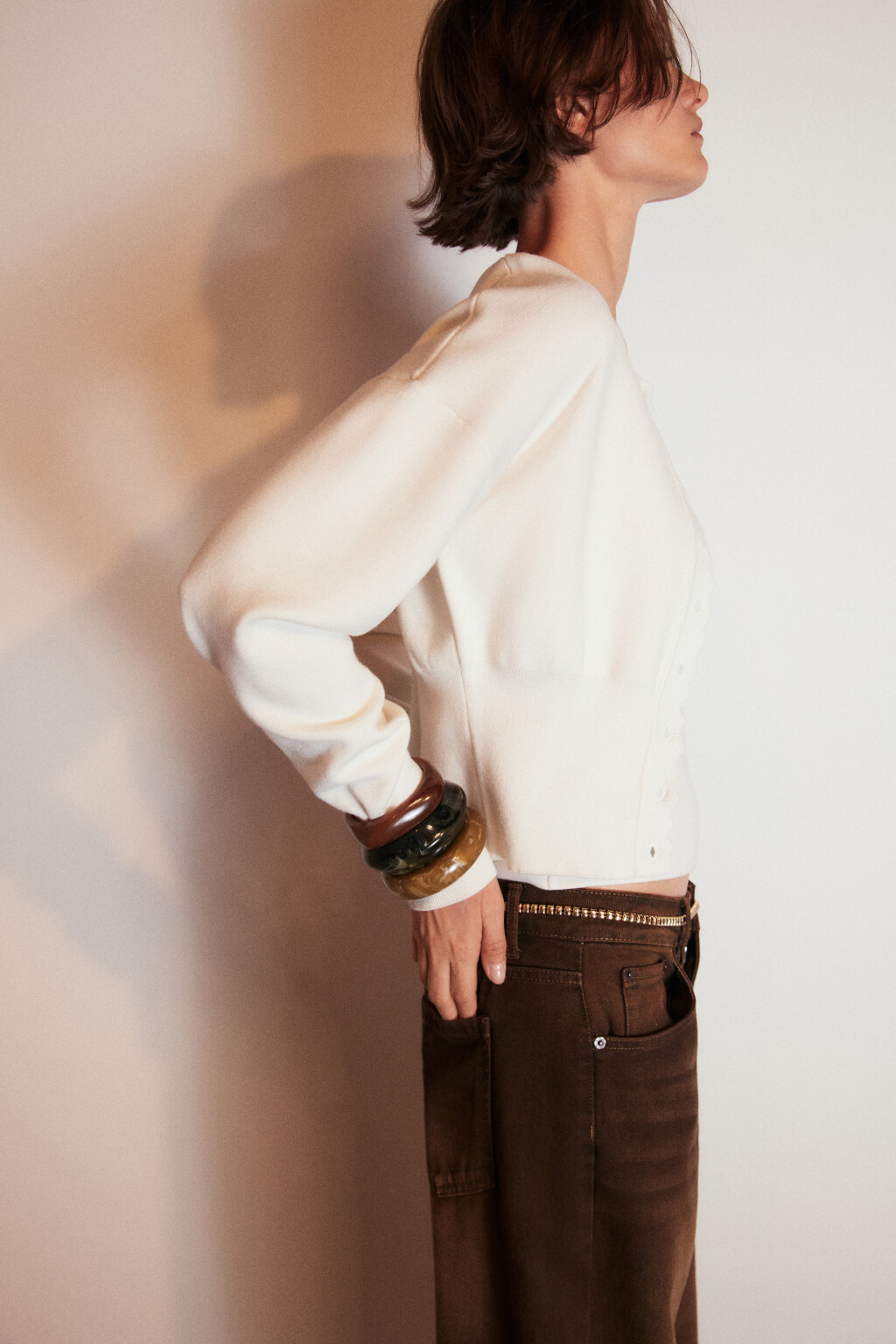 Кардиган на пуговицах укороченный - цвет молочный - 2