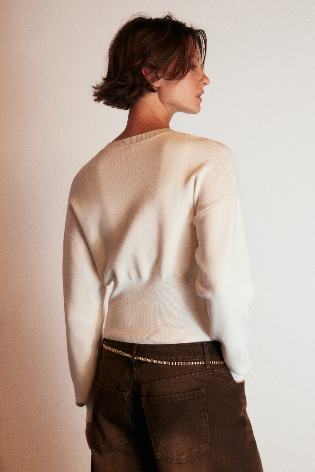 Кардиган на пуговицах укороченный - цвет молочный - 4