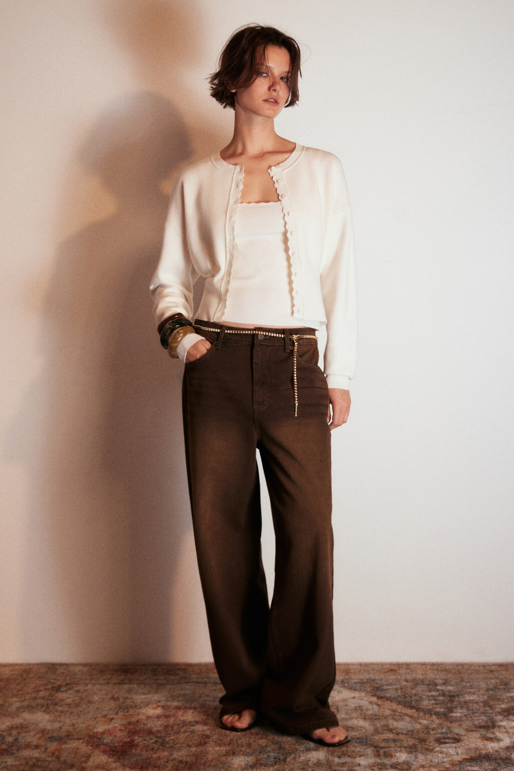 Кардиган на пуговицах укороченный - цвет молочный - 5