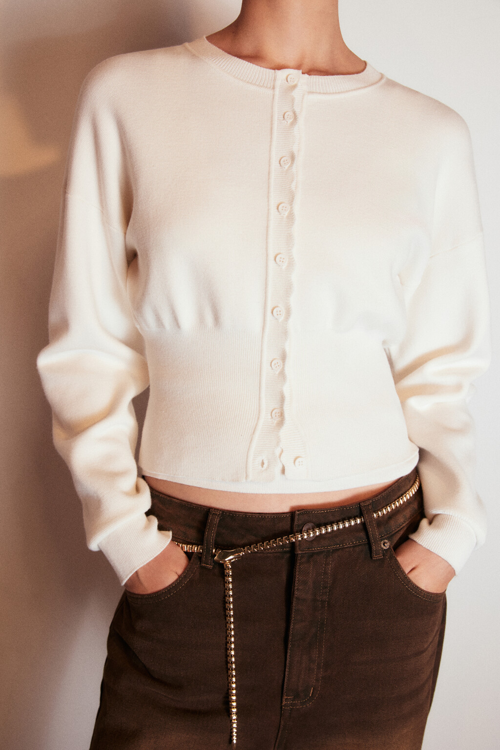 Кардиган на пуговицах укороченный - цвет молочный - 6