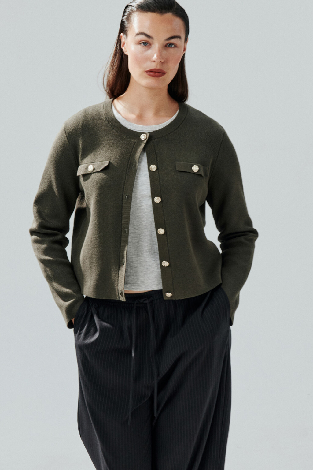 Кардиган на пуговицах жаккардовый - цвет зеленый - 1