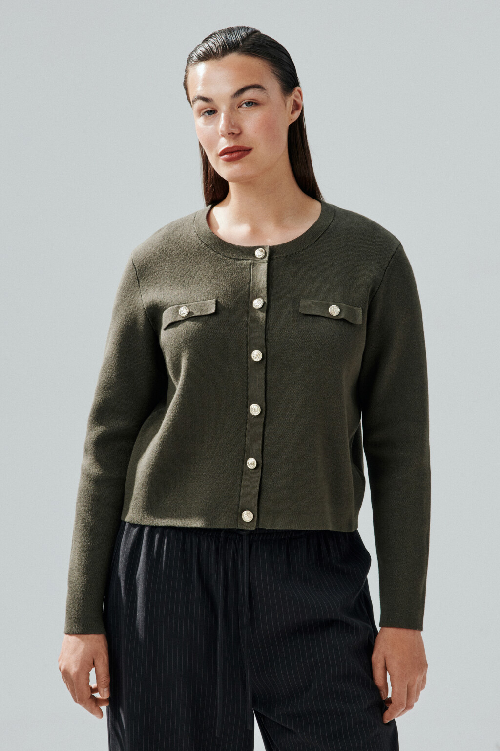 Кардиган на пуговицах жаккардовый - цвет зеленый - 2