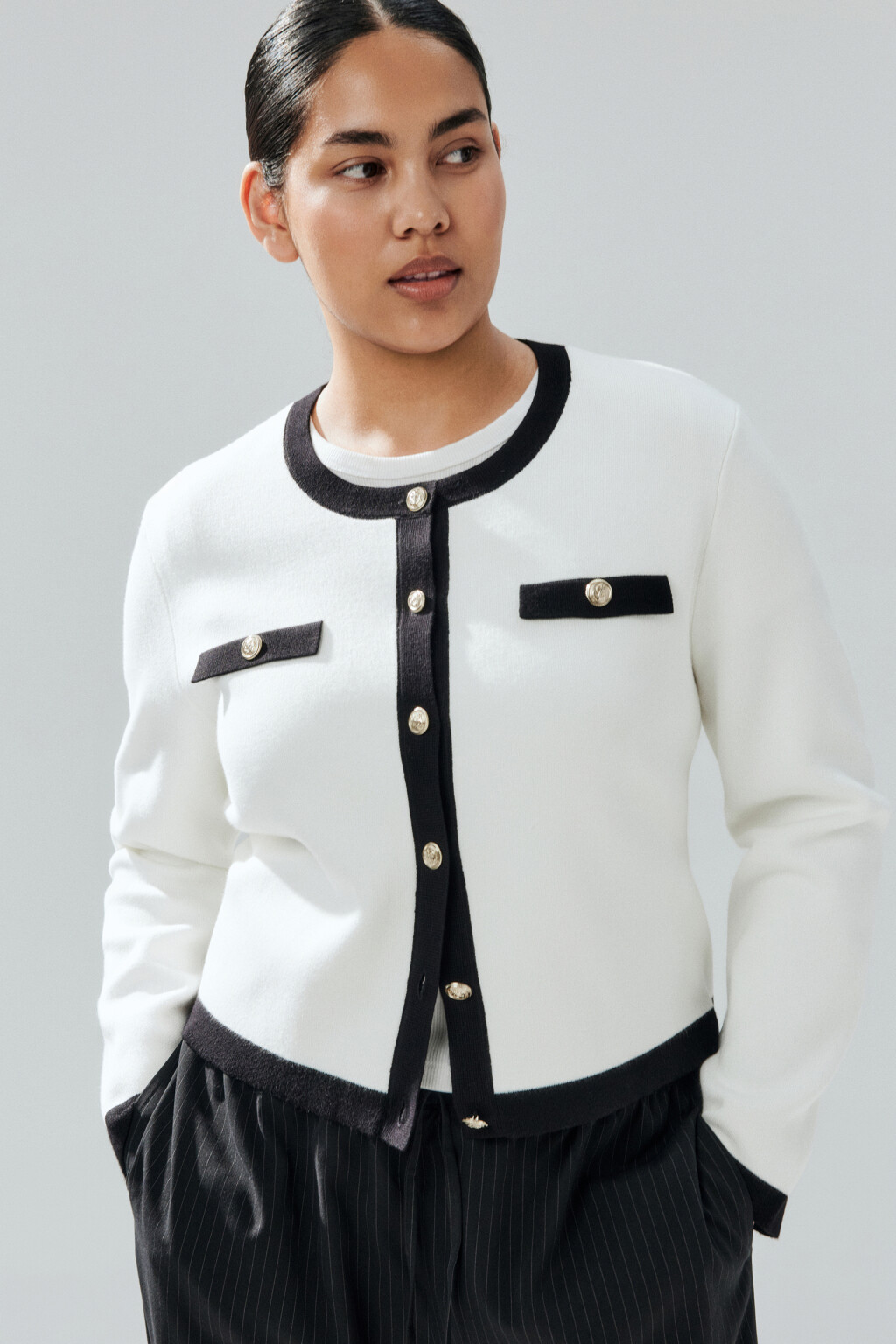 Кардиган на пуговицах жаккардовый - цвет молочный - 1