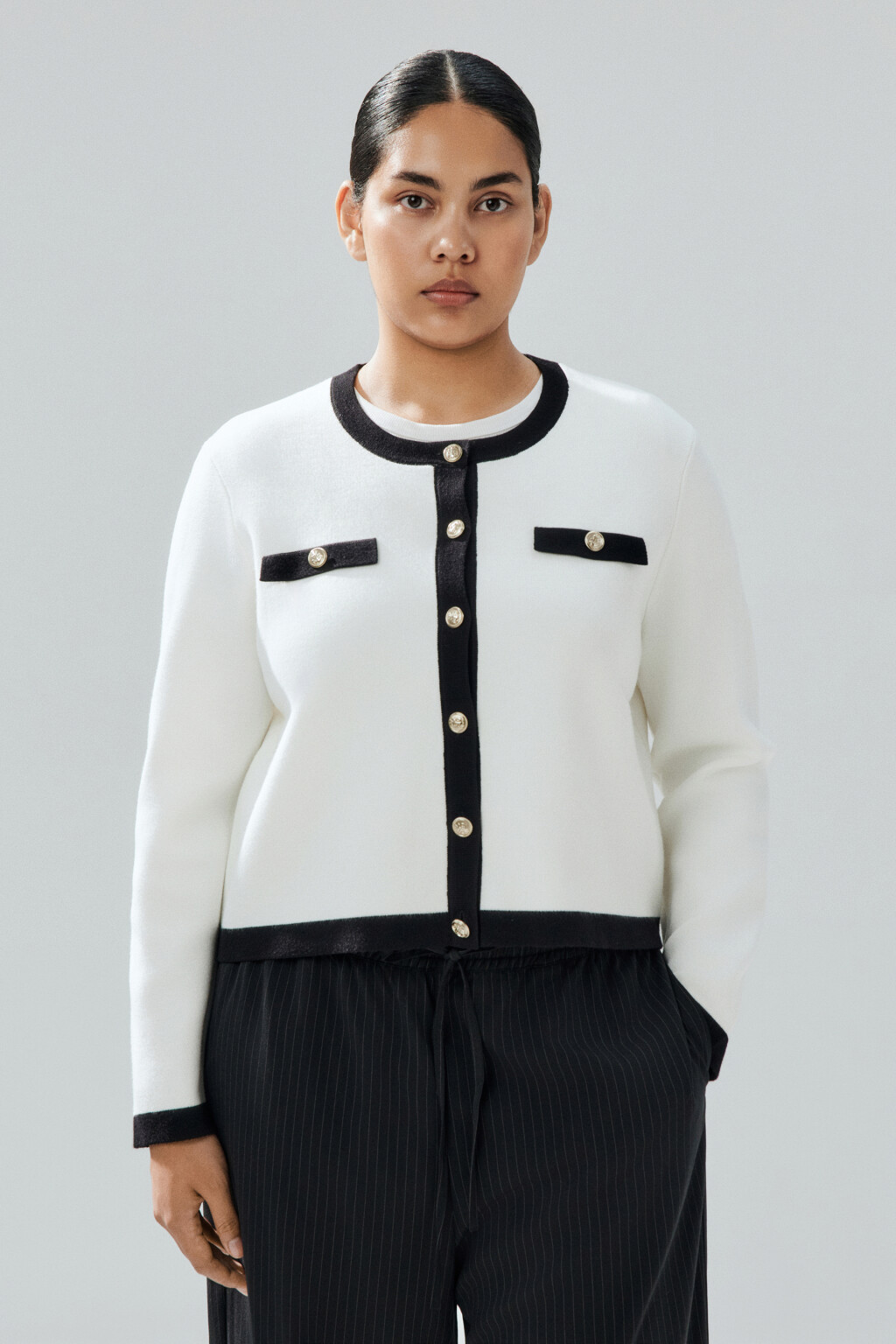 Кардиган на пуговицах жаккардовый - цвет молочный - 2