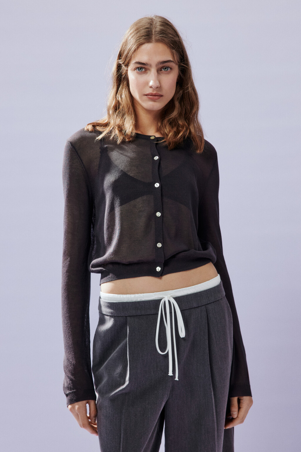 Кардиган из полупрозрачной вискозы - цвет серый - 2