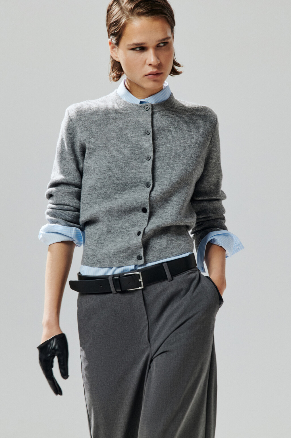 Кардиган на пуговицах с круглым вырезом - цвет серый - 1