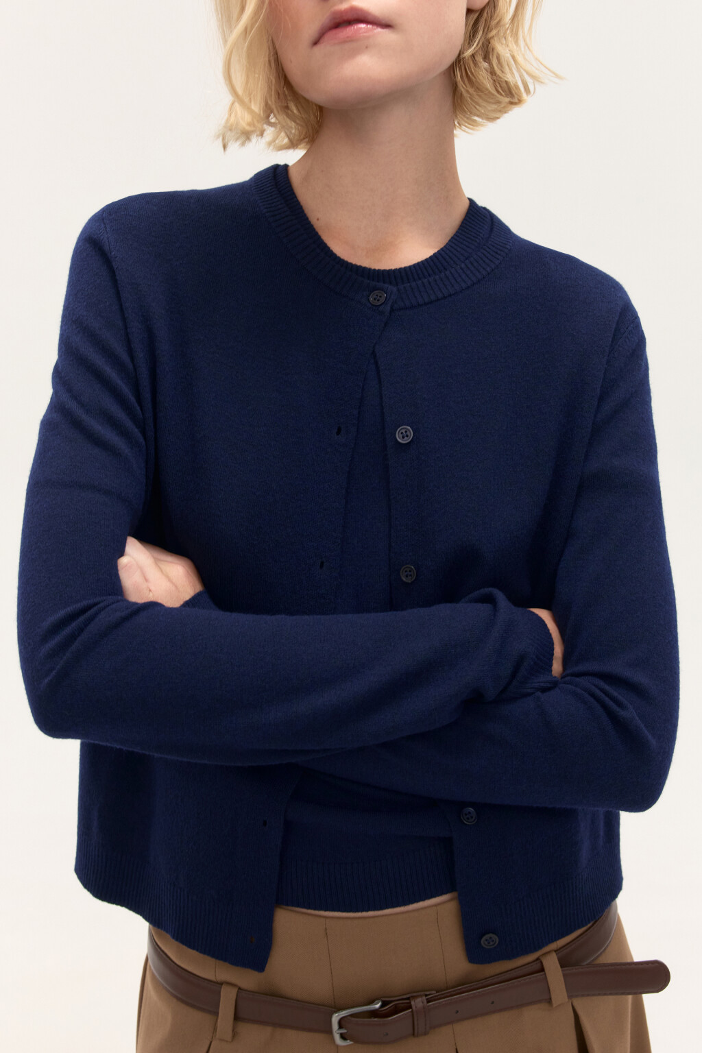 Кардиган на пуговицах с круглым вырезом - цвет синий - 1