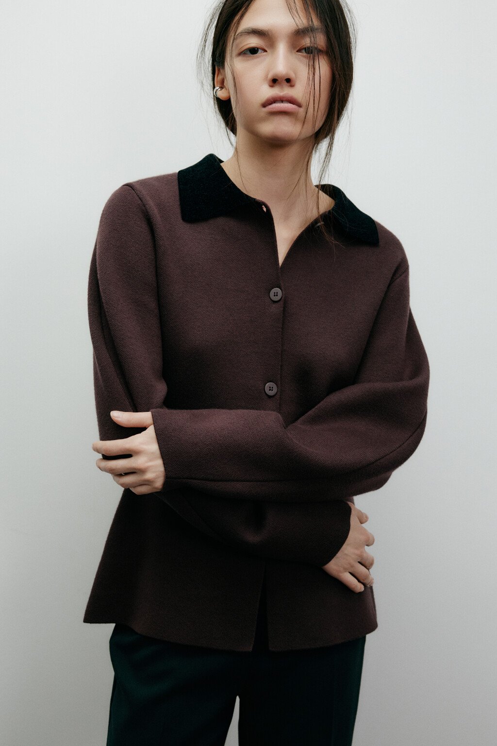 Кардиган на пуговицах приталенный - цвет коричневый - 1