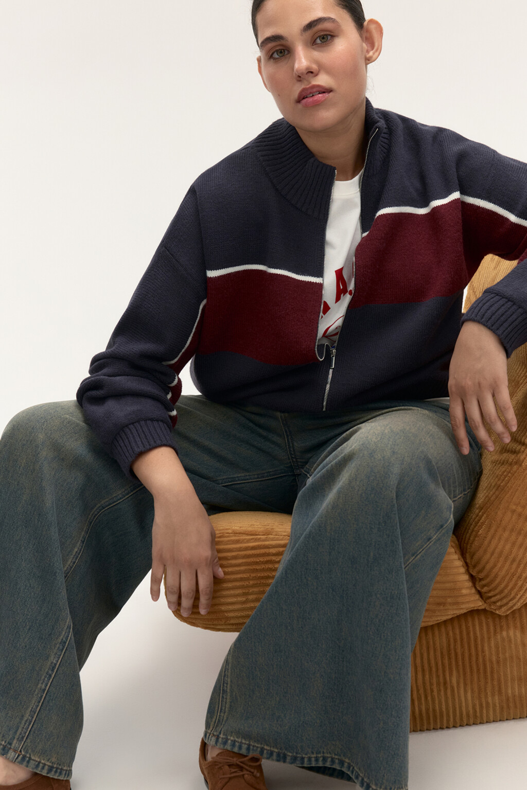 Джемпер на молнии вязаный - цвет синий - 1