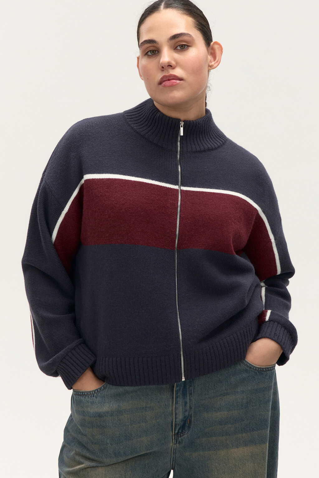 Джемпер на молнии вязаный - цвет синий - 4