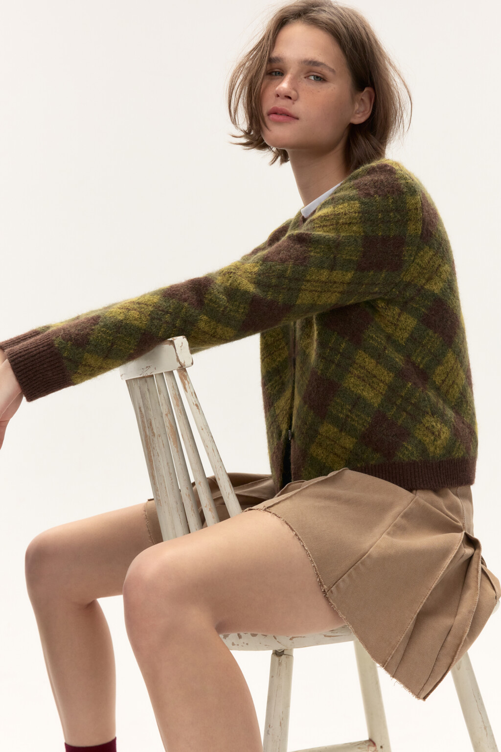 Кардиган на пуговицах с шерстью - цвет зеленый - 1