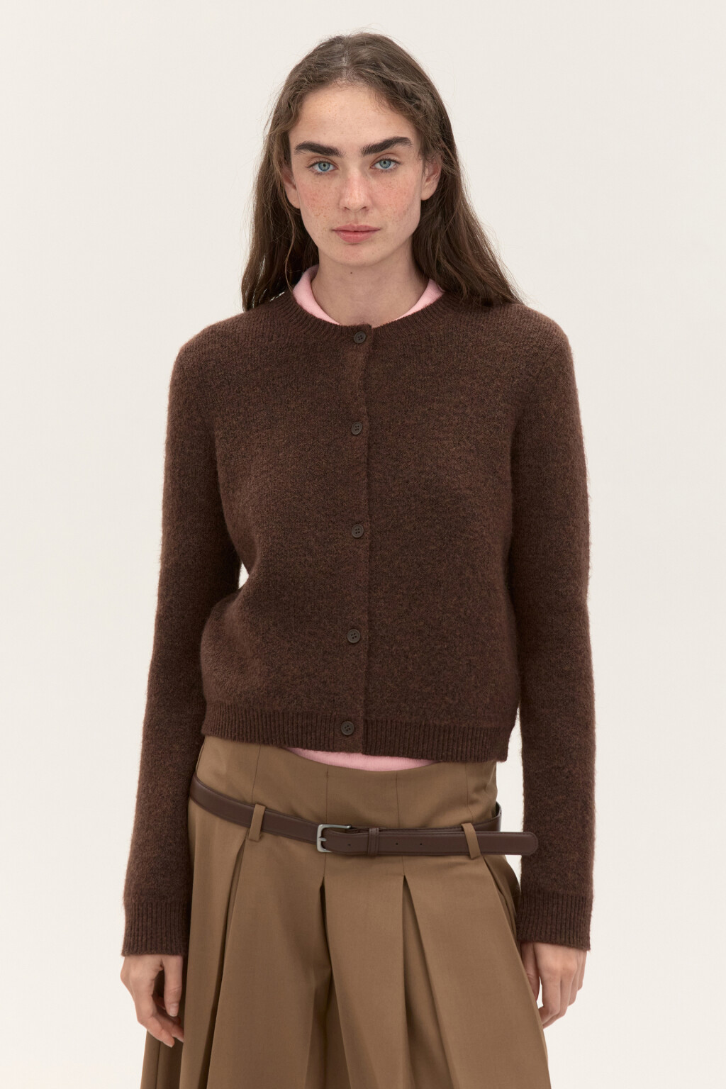 Кардиган на пуговицах с шерстью - цвет коричневый - 2