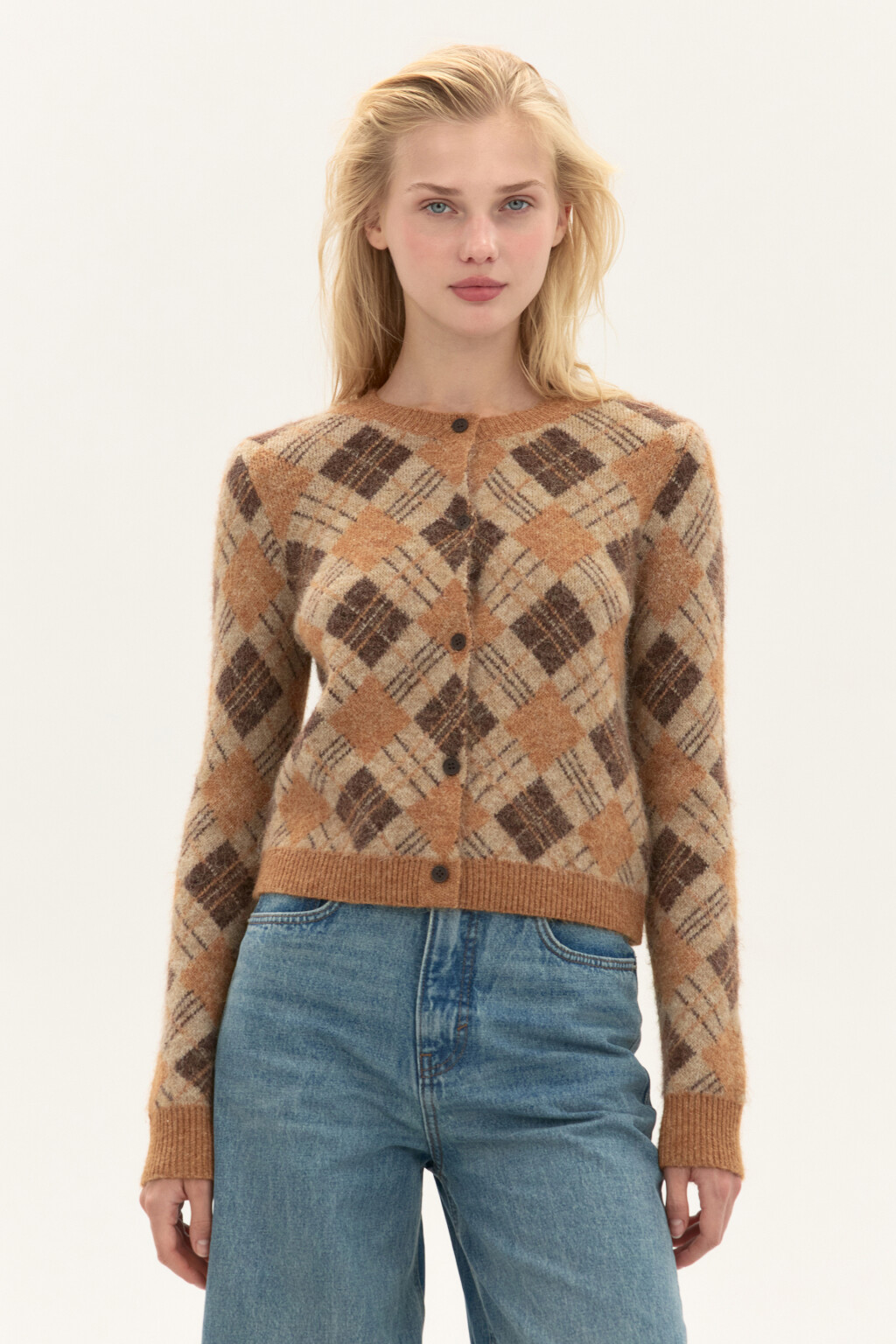 Кардиган на пуговицах с шерстью - цвет бежевый - 3