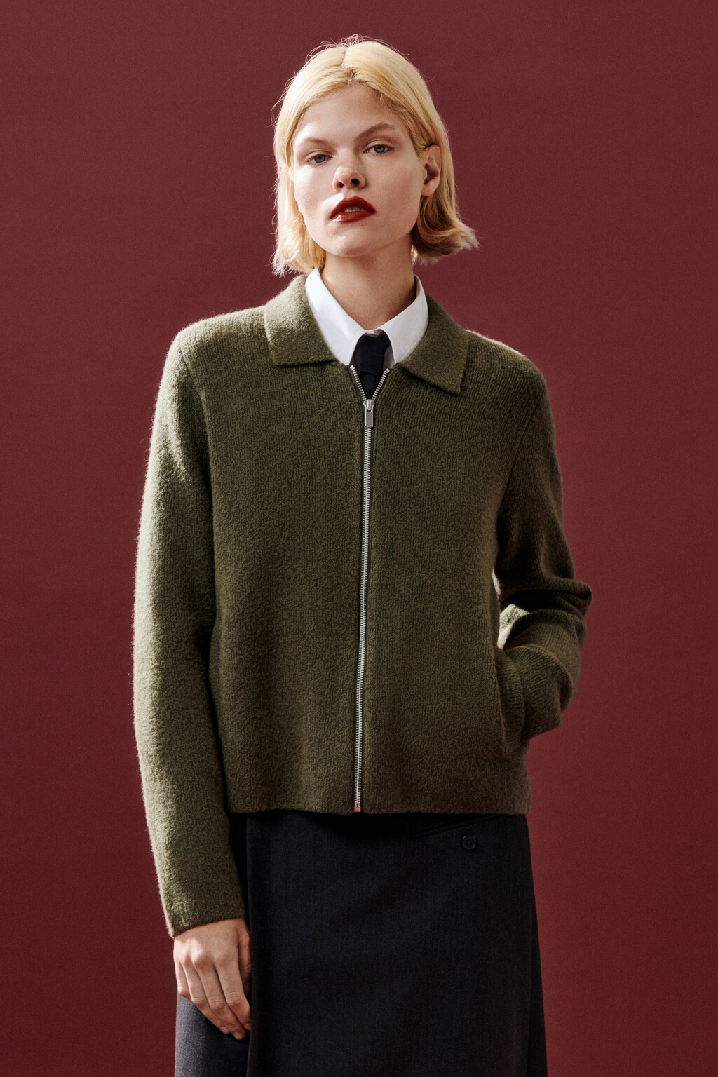 Кардиган на молнии с воротником - цвет зеленый - 2
