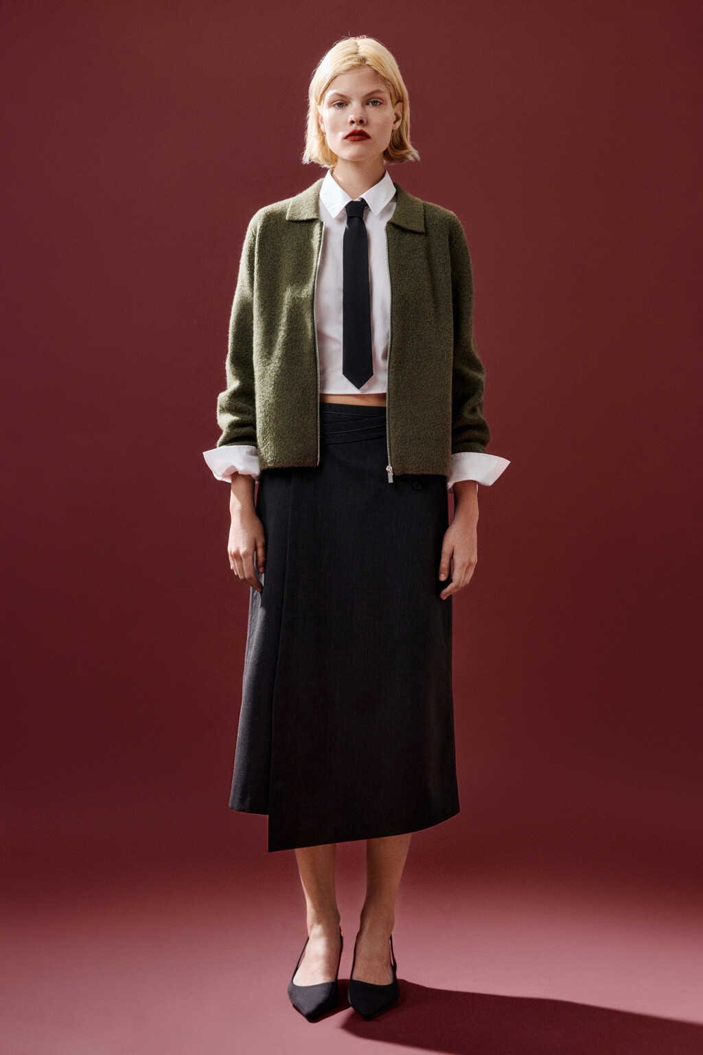 Кардиган на молнии с воротником - цвет зеленый - 4