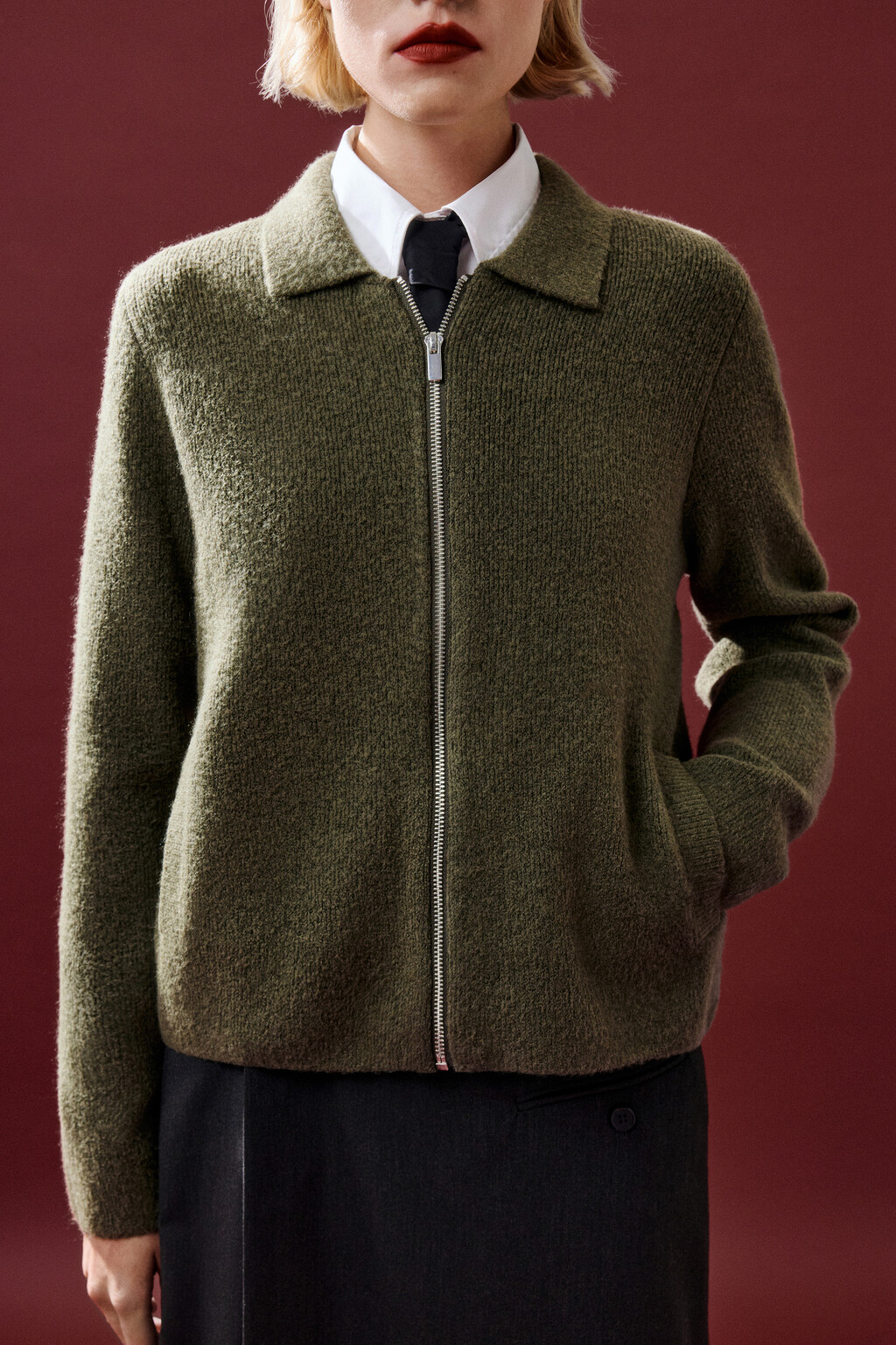 Кардиган на молнии с воротником - цвет зеленый - 5