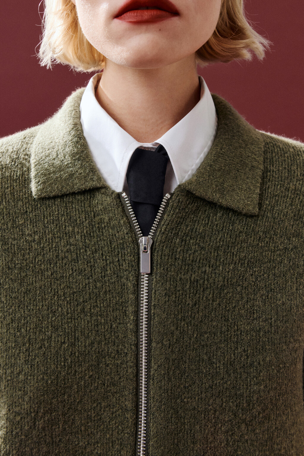 Кардиган на молнии с воротником - цвет зеленый - 6