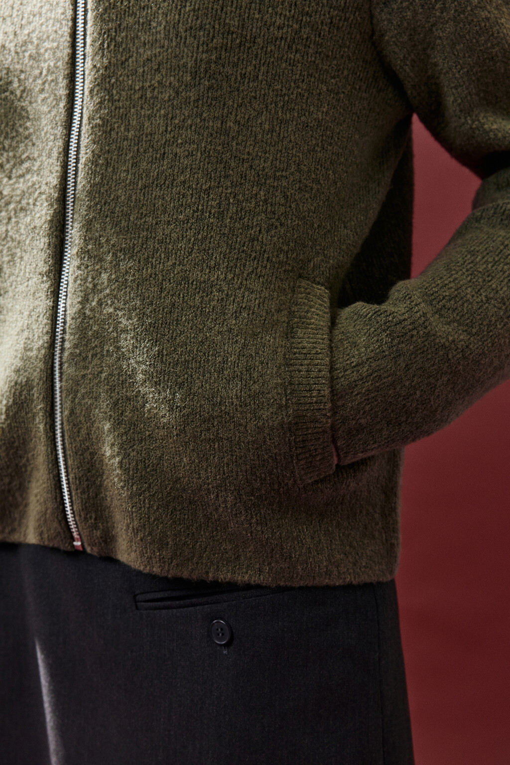 Кардиган на молнии с воротником - цвет зеленый - 7