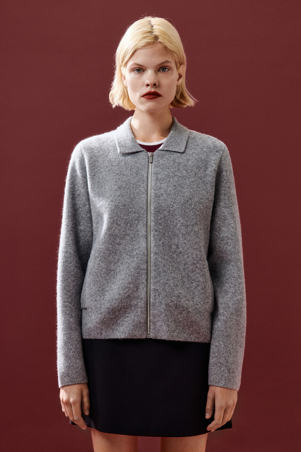 Кардиган на молнии с воротником - цвет серый - 2