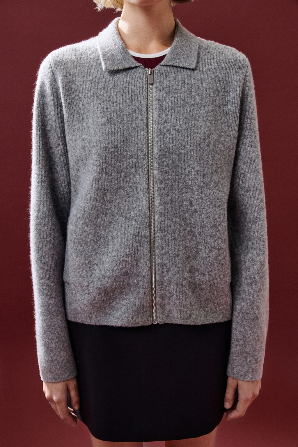 Кардиган на молнии с воротником - цвет серый - 5