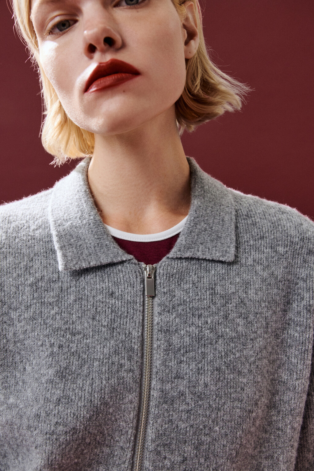 Кардиган на молнии с воротником - цвет серый - 6