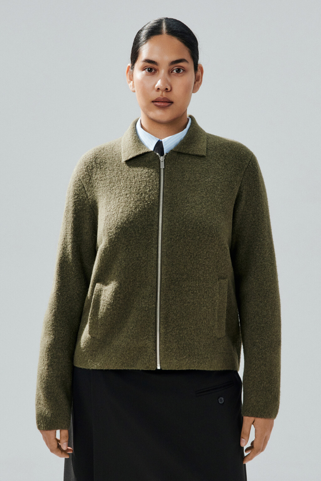 Кардиган на молнии с шерстью - цвет зеленый - 3
