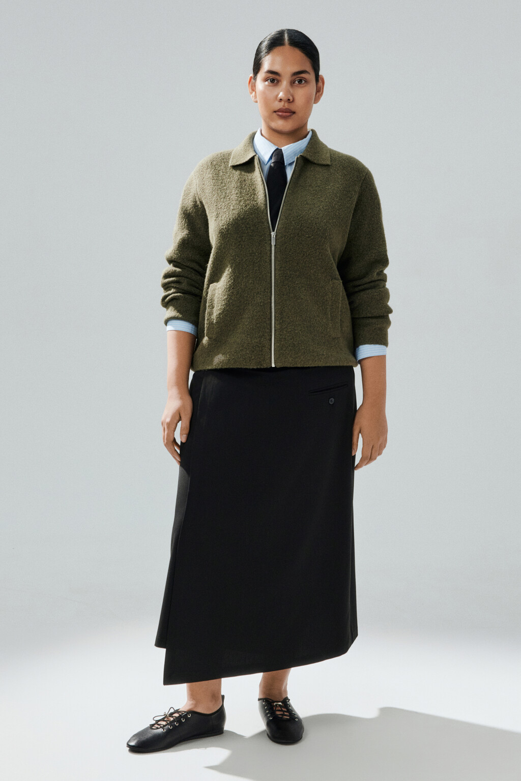 Кардиган на молнии с шерстью - цвет зеленый - 4