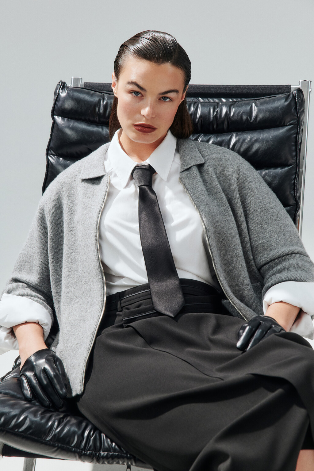 Кардиган на молнии с шерстью - цвет серый - 1