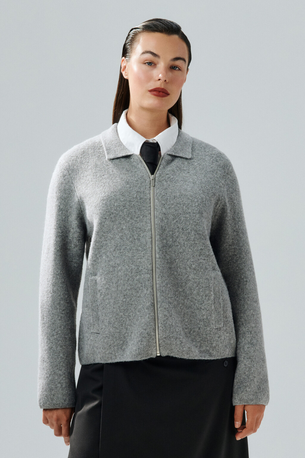 Кардиган на молнии с шерстью - цвет серый - 3