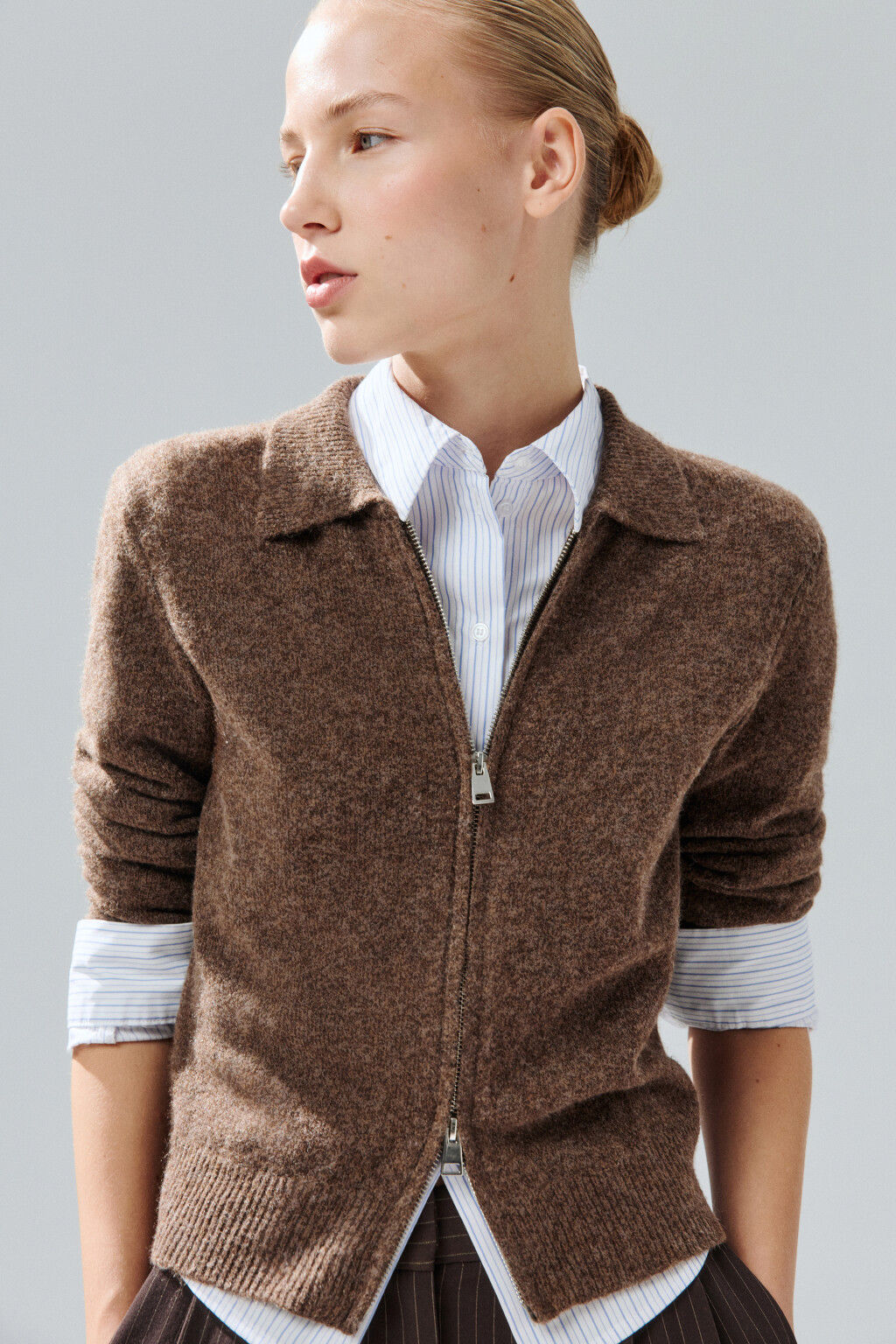 Кардиган на молнии с шерстью - цвет коричневый - 2