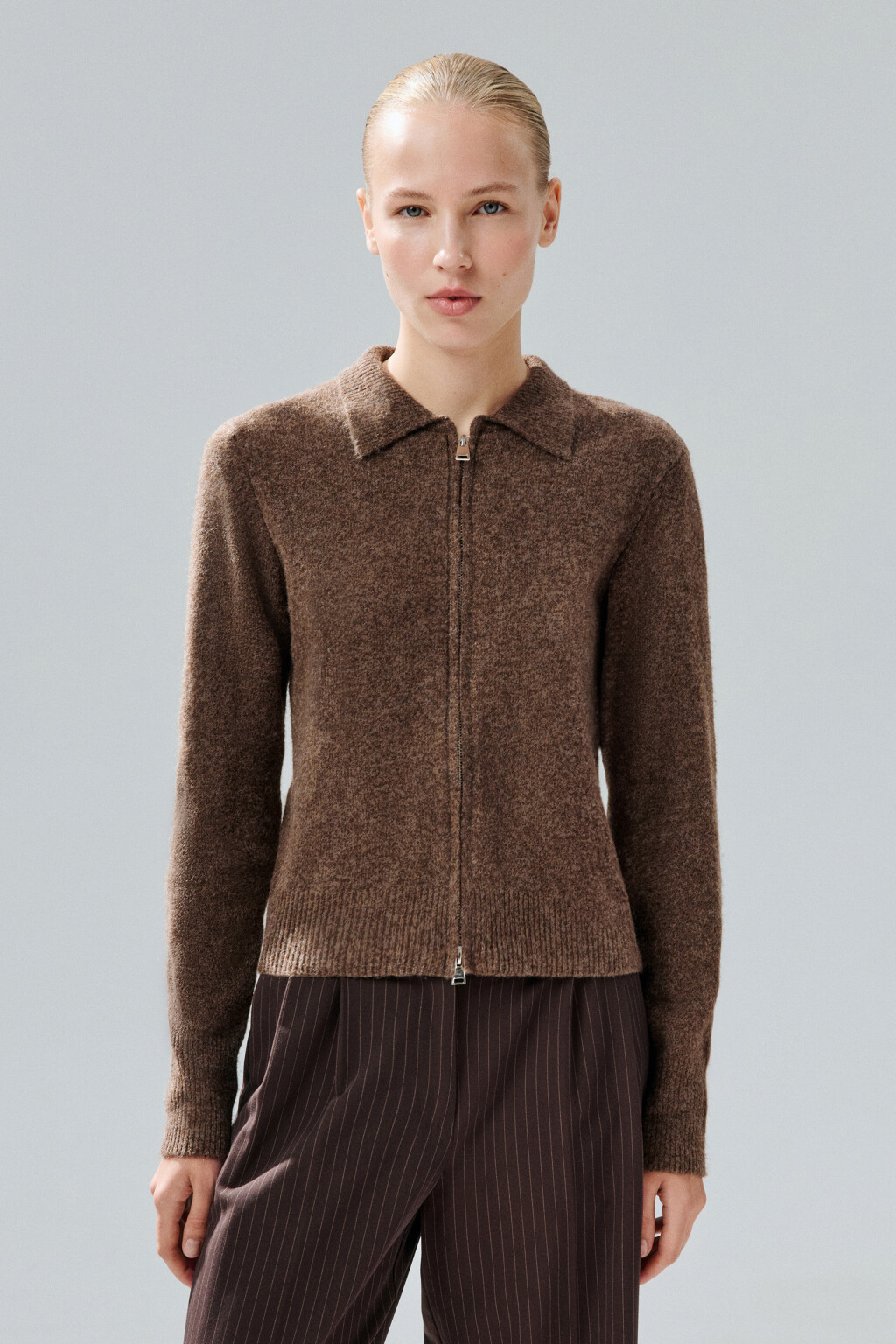 Кардиган на молнии с шерстью - цвет коричневый - 3