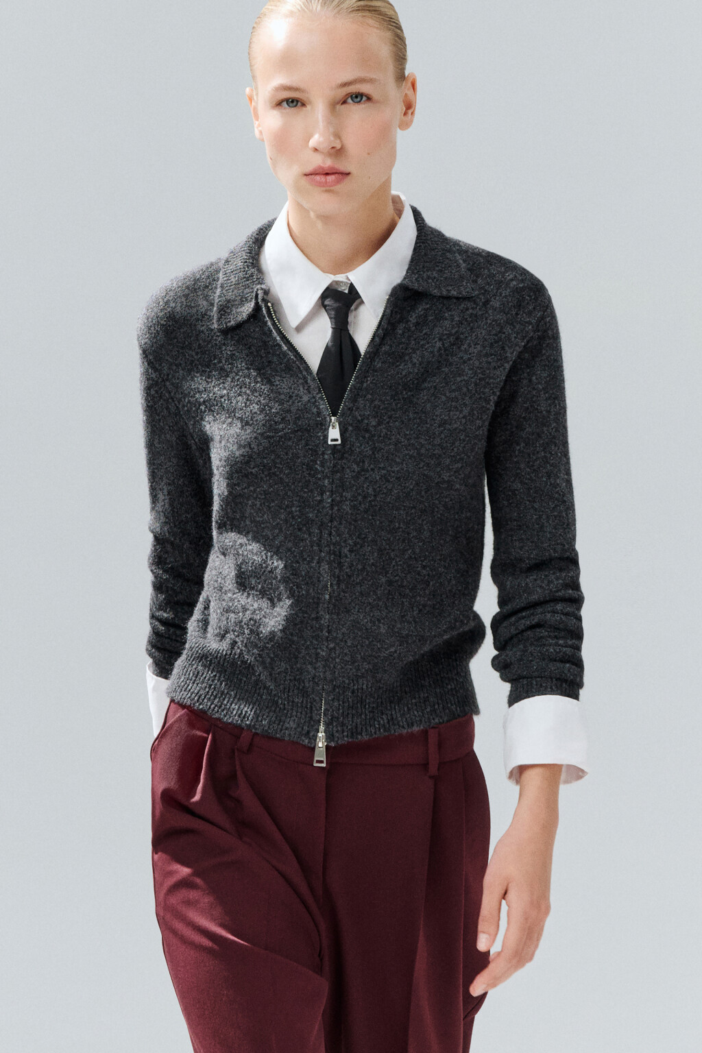 Кардиган на молнии с шерстью - цвет серый - 1