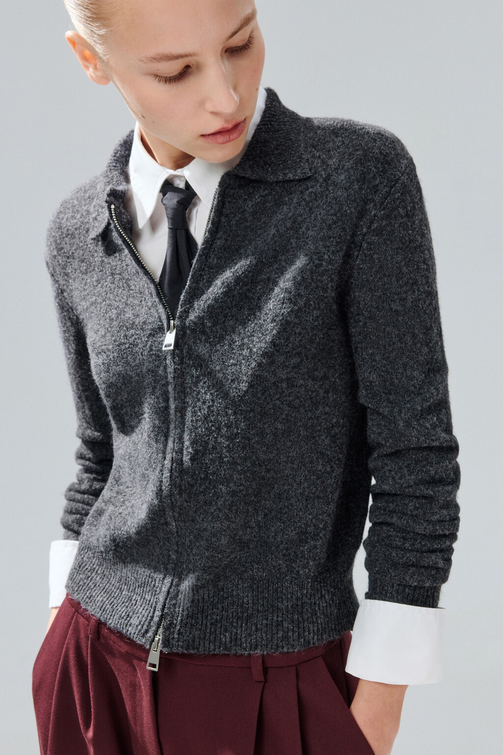 Кардиган на молнии с шерстью - цвет серый - 2
