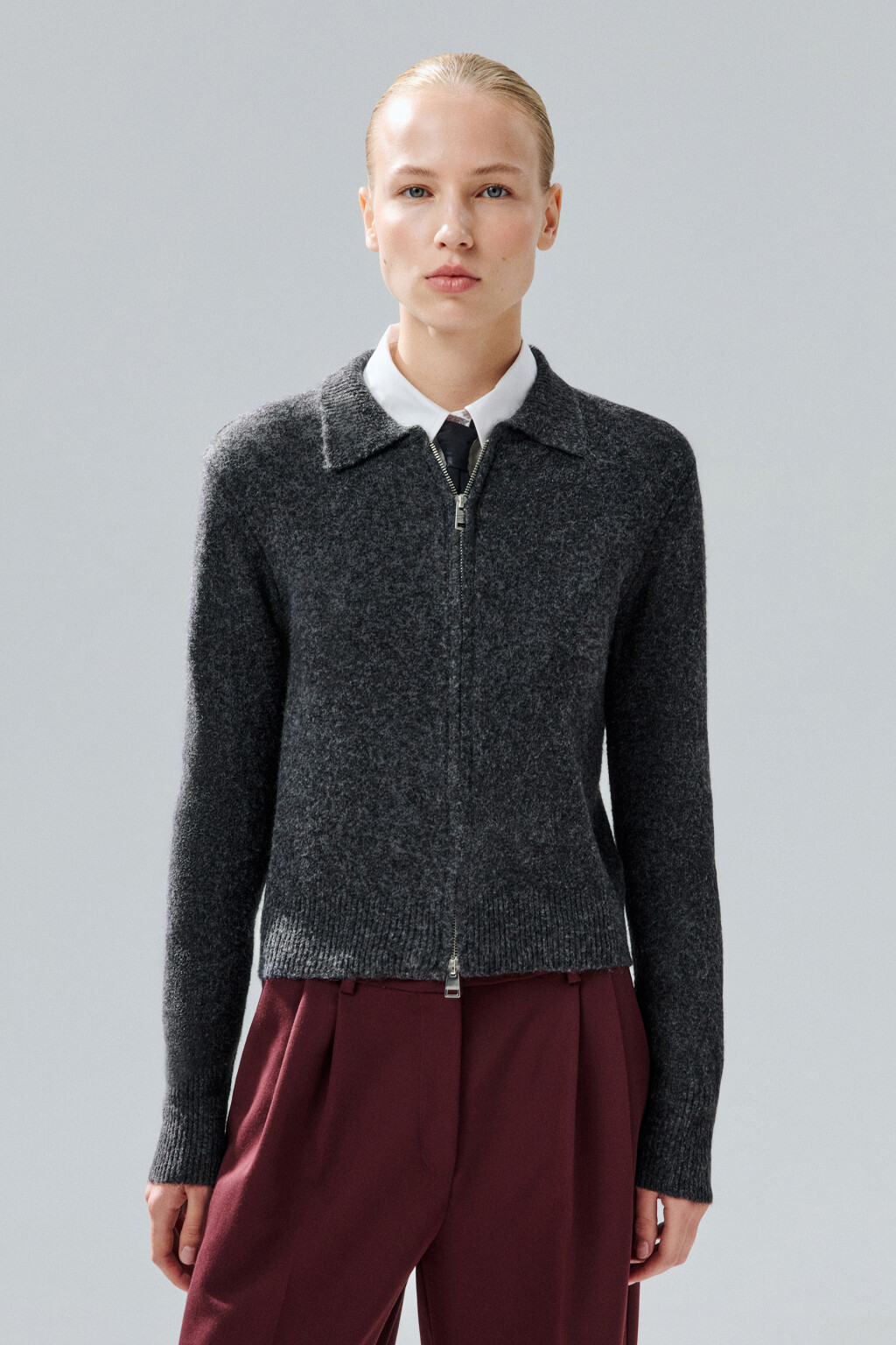 Кардиган на молнии с шерстью - цвет серый - 3