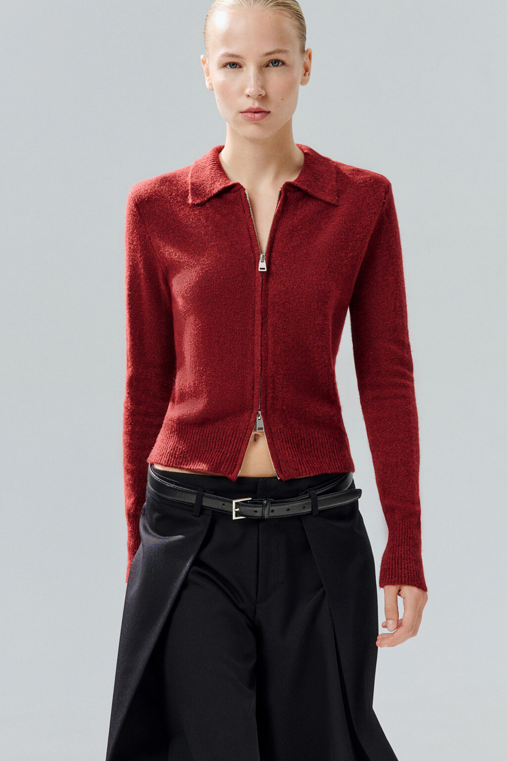 Кардиган на молнии с шерстью - цвет бордовый - 1