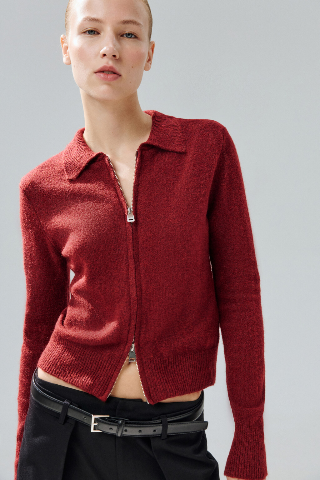 Кардиган на молнии с шерстью - цвет бордовый - 2