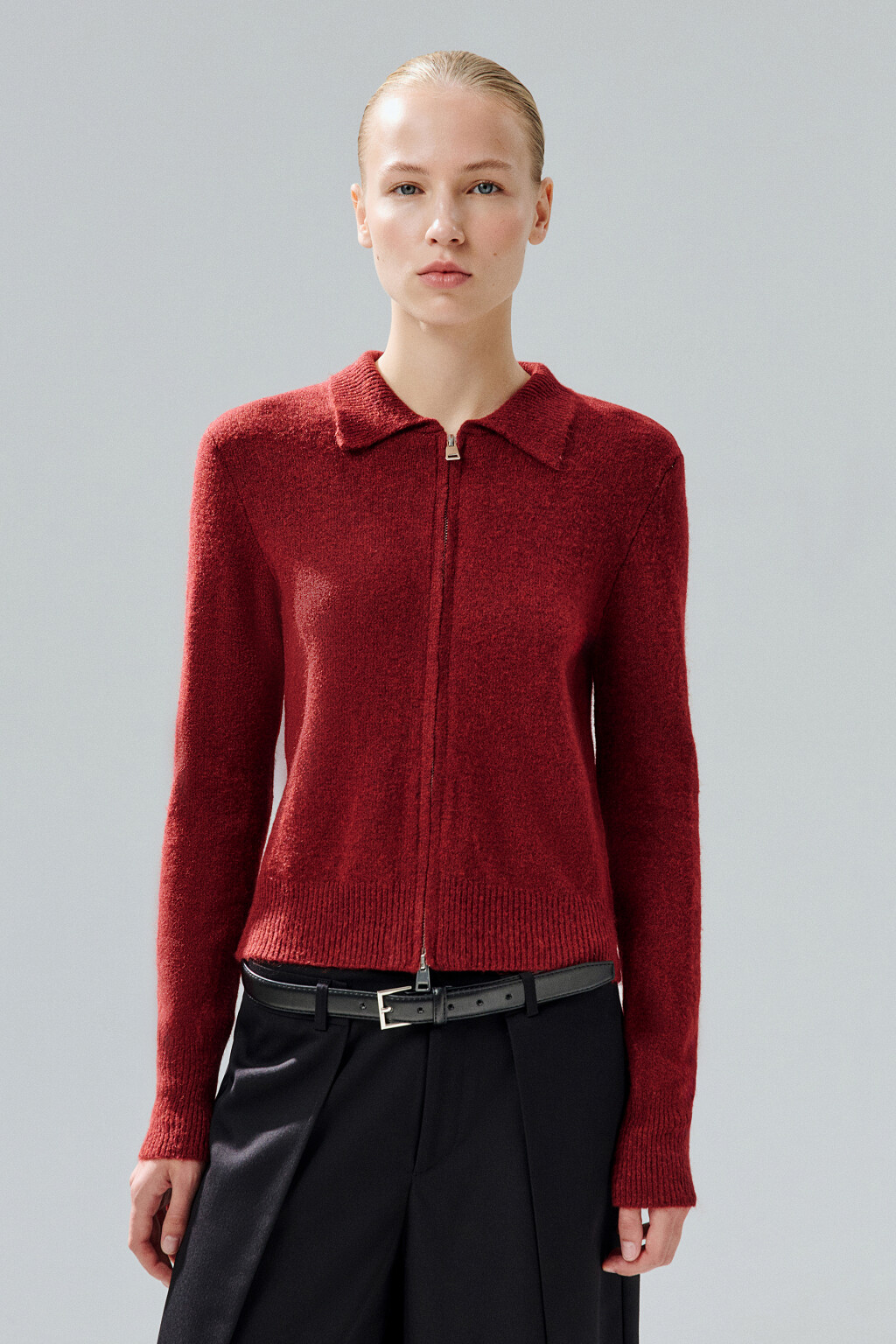 Кардиган на молнии с шерстью - цвет бордовый - 3