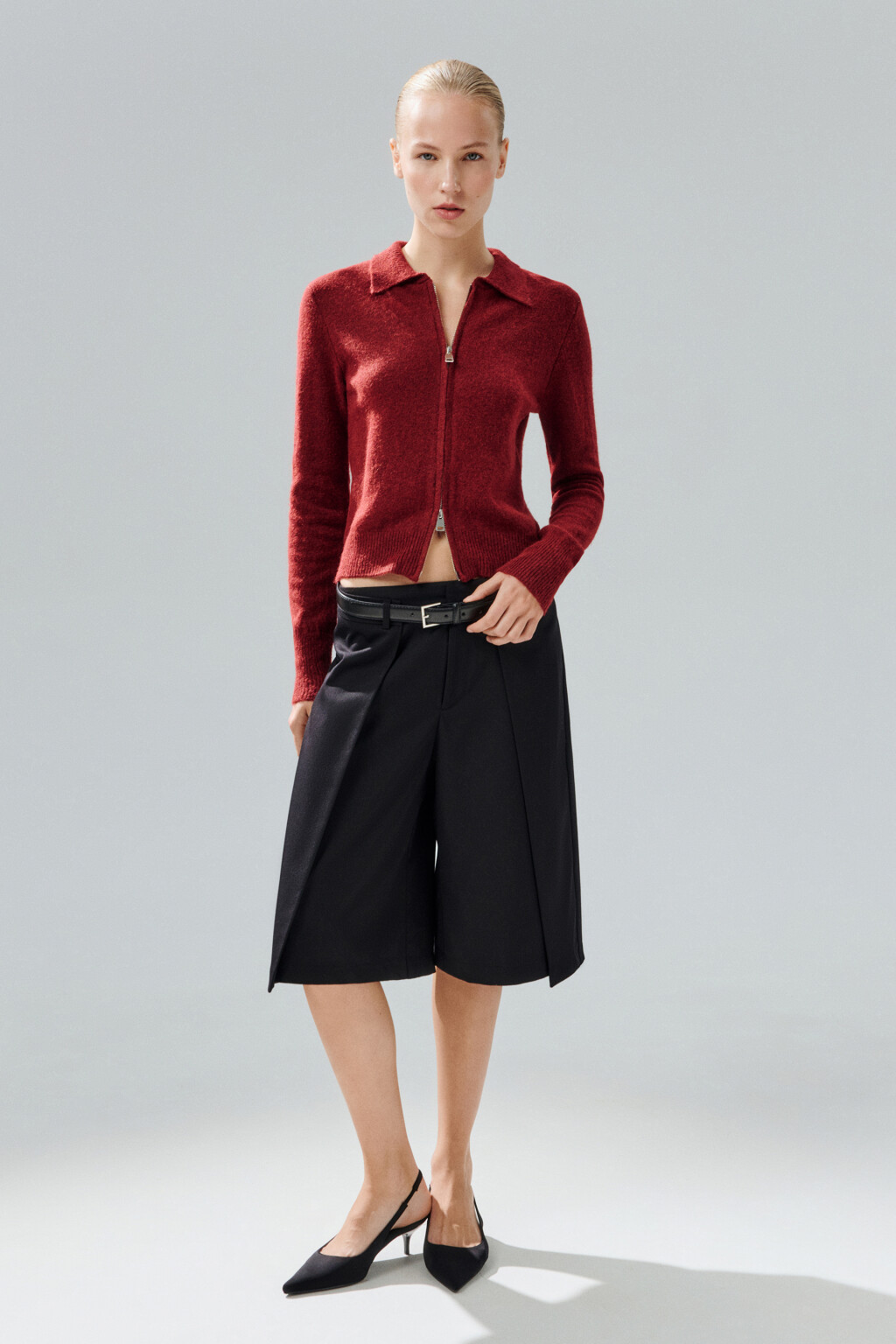 Кардиган на молнии с шерстью - цвет бордовый - 5